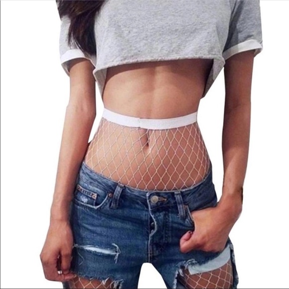 Womens One Size White High Waist Fishnet Stockings Sexy Lingerie Hosiery - Picture 5 of 5